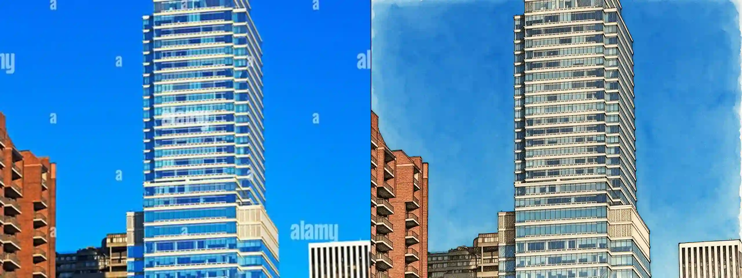Vertical Education -- original photograph (left) vs hero-style illustration (right)