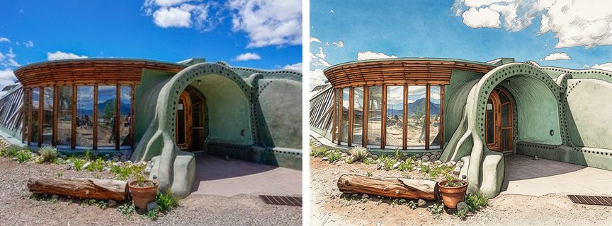 Earthship Biotecture -- v2 Seedream filter -- Seedream 5.0 Pro filter (the 'v2' look)